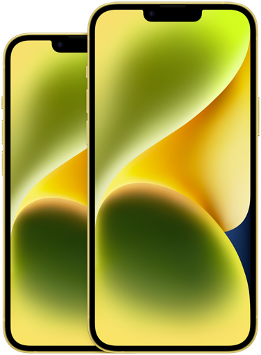 Vista frontal del iPhone 14 de 6,1 pulgadas. Vista frontal del iPhone 14 Plus de 6,7 pulgadas.