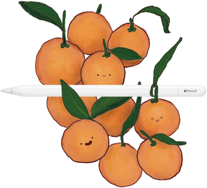 Un Apple Pencil con USB-C apoyado sobre unas naranjas