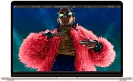 Pantalla del MacBook Air con una imagen multicolor que muestra la gama de colores y la resolución de la pantalla Liquid Retina