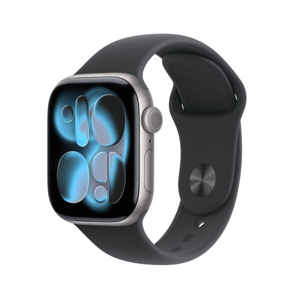 Apple Watch Series 11 · 42 mm · GPS + Cellular · Aluminio gris espacial · Correa deportiva negra S/M