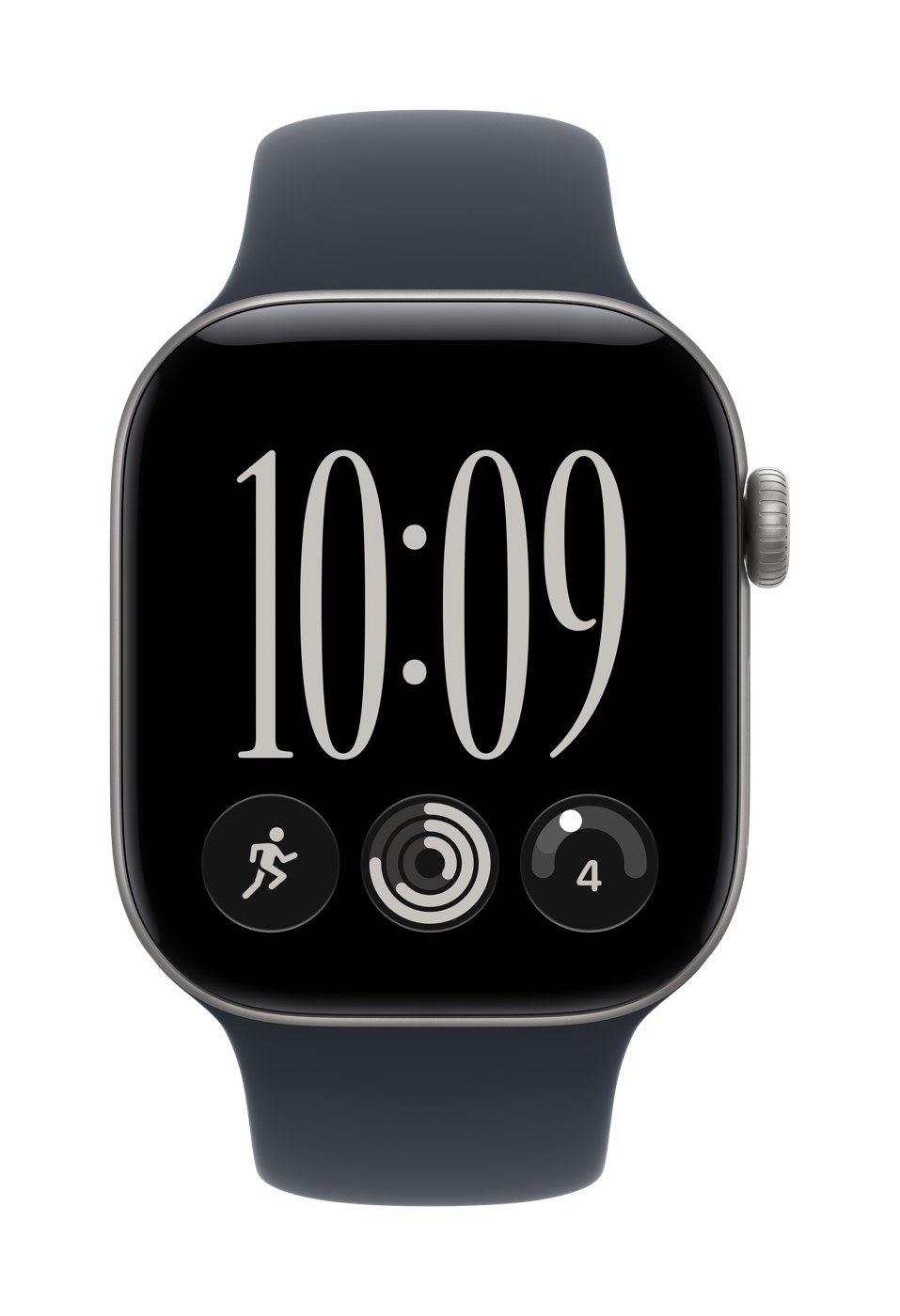 Apple_Watch_Series_12_42mm_Space_Gray_Aluminum_Navy_Blue_Sport_Band_Pure_Front_Screen__WWEN