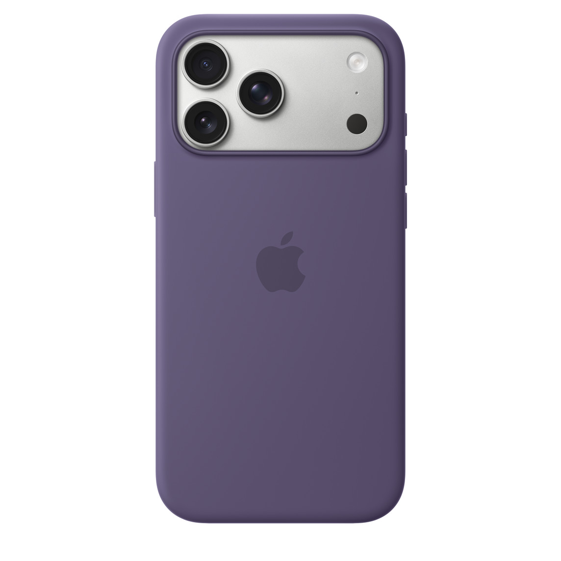 Funda de silicona con MagSafe color niebla lila, parte trasera, logotipo de Apple en el centro, acoplada a un iPhone 17 Pro Max en plata, visible a través de la abertura para la cámara Funda de silicona con MagSafe color niebla lila, parte trasera, logotipo de Apple en el centro, acoplada a un iPhone 17 Pro Max en plata, visible a través de la abertura para la cámara