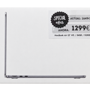 Fotografía del embalaje de MacBook Air de 13 pulgadas M3 · 24 GB · SSD de 512 GB · Gris espacial · Nuevo precintado · fondo editado