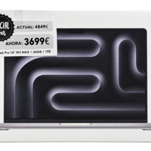 Fotografía del embalaje de MacBook Pro de 14 pulgadas M3 Max · 36 GB · SSD de 1 TB · Plata · Nuevo precintado · fondo editado