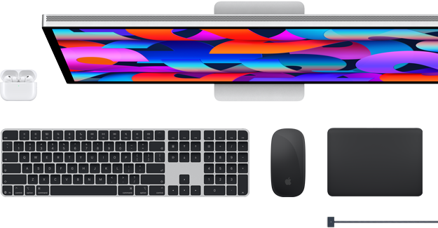 AirPods, Studio Display, Magic Keyboard, Magic Mouse, Magic Trackpad y cable de carga MagSafe