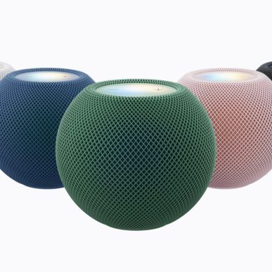 HomePod mini 2 en blanco, azul, verde, rosa y medianoche. Imagen de Apple.